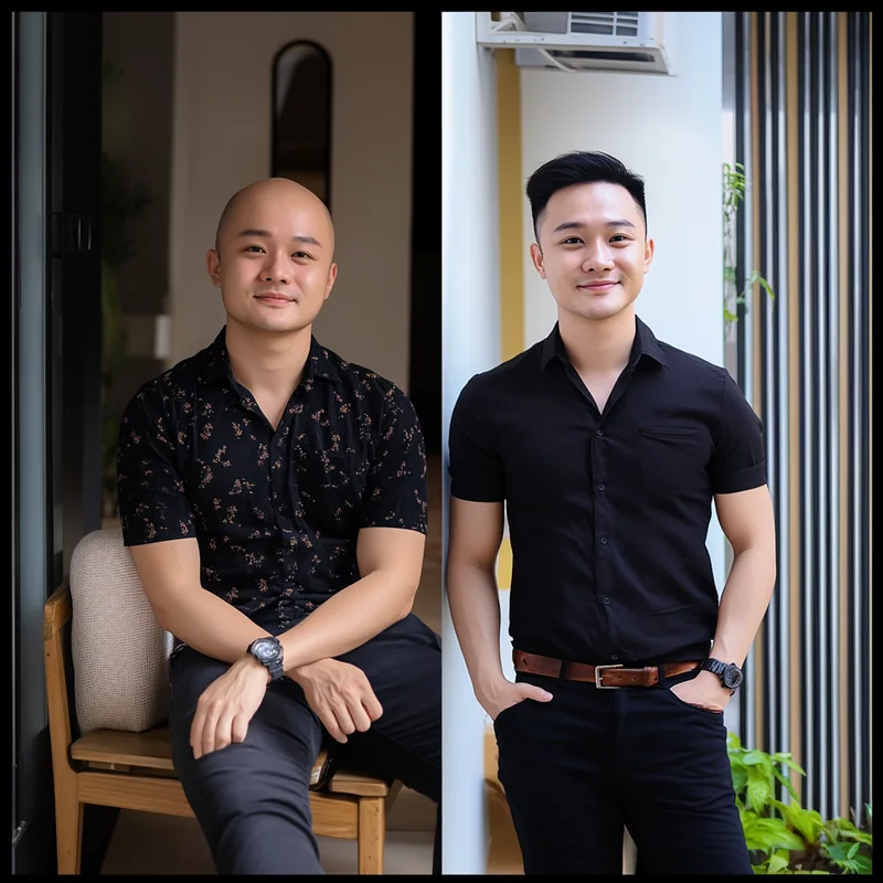 Pelanggan sebelum dan selepas pemasangan sistem rambut
