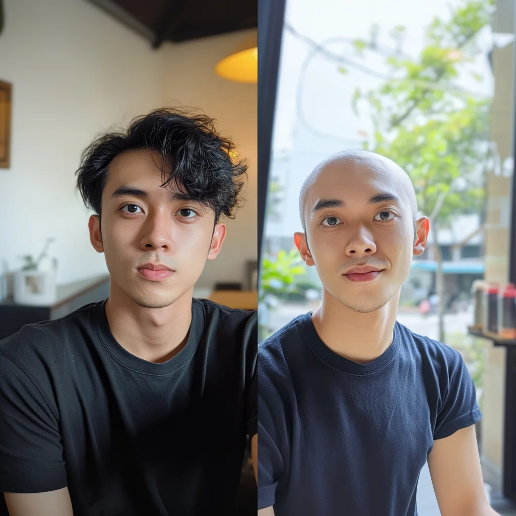 Pelanggan sistem rambut, sebelum dan selepas