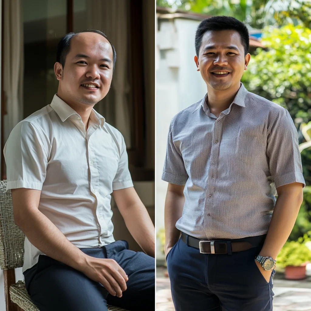 Pelanggan sistem rambut, sebelum dan selepas