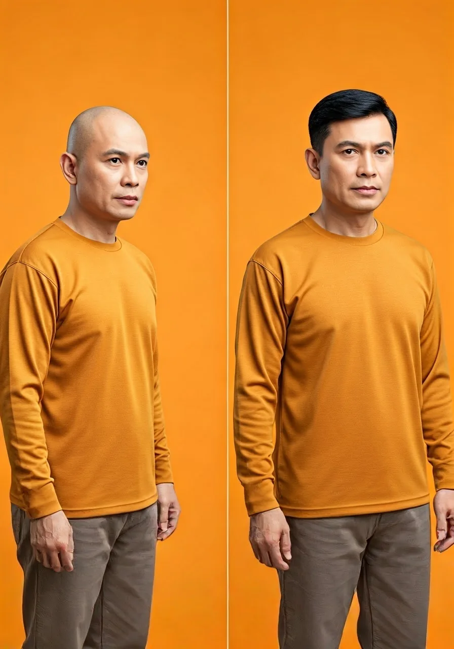 Pelanggan sistem rambut, sebelum dan selepas