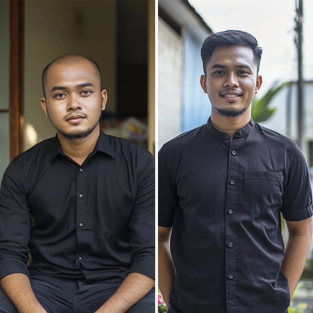 Pelanggan sistem rambut, sebelum dan selepas