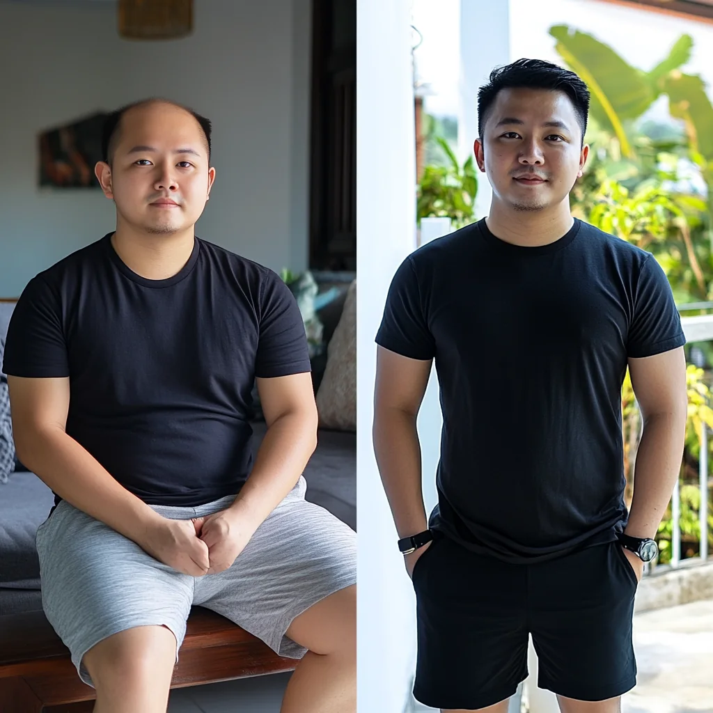 Pelanggan sistem rambut, sebelum dan selepas