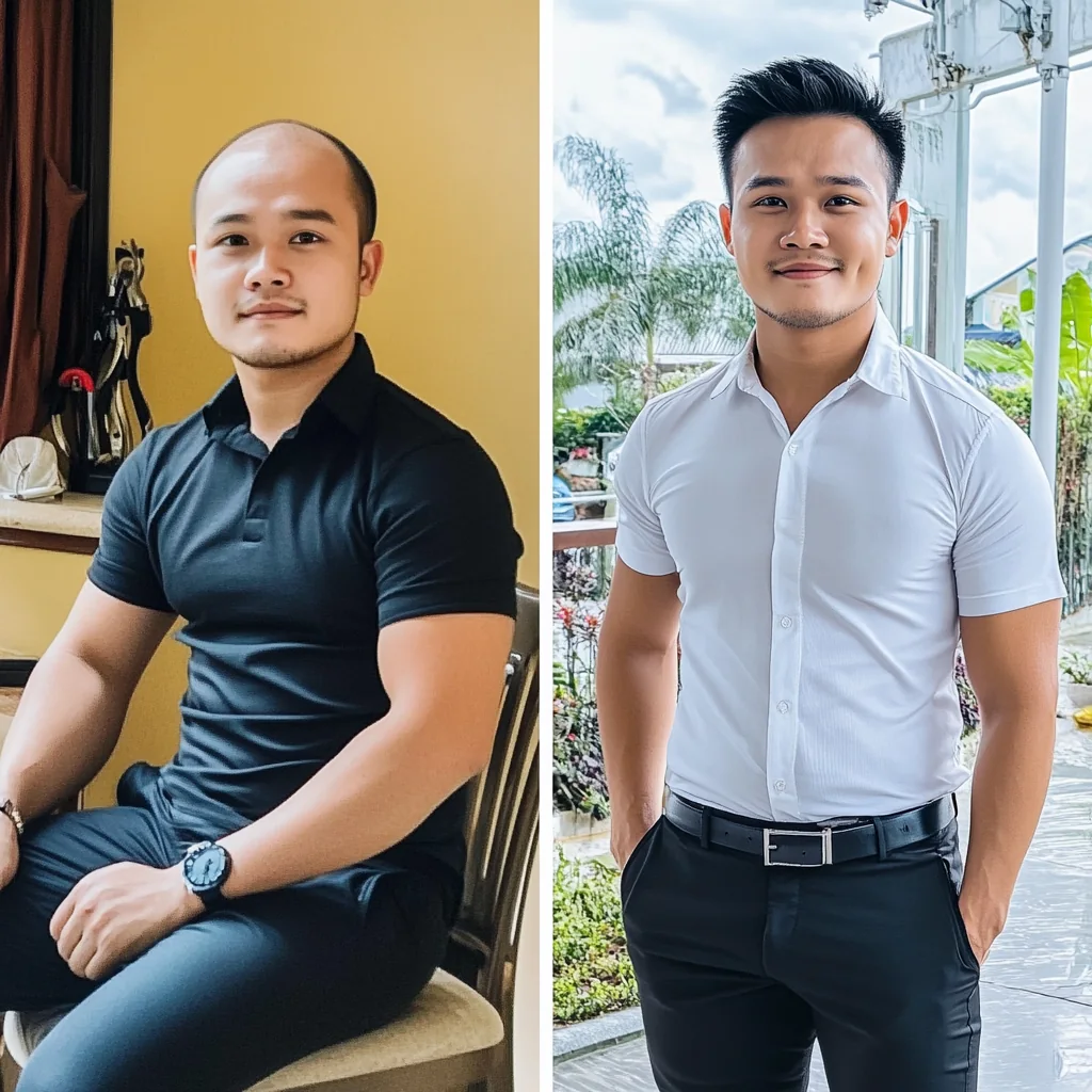 Pelanggan sistem rambut, sebelum dan selepas