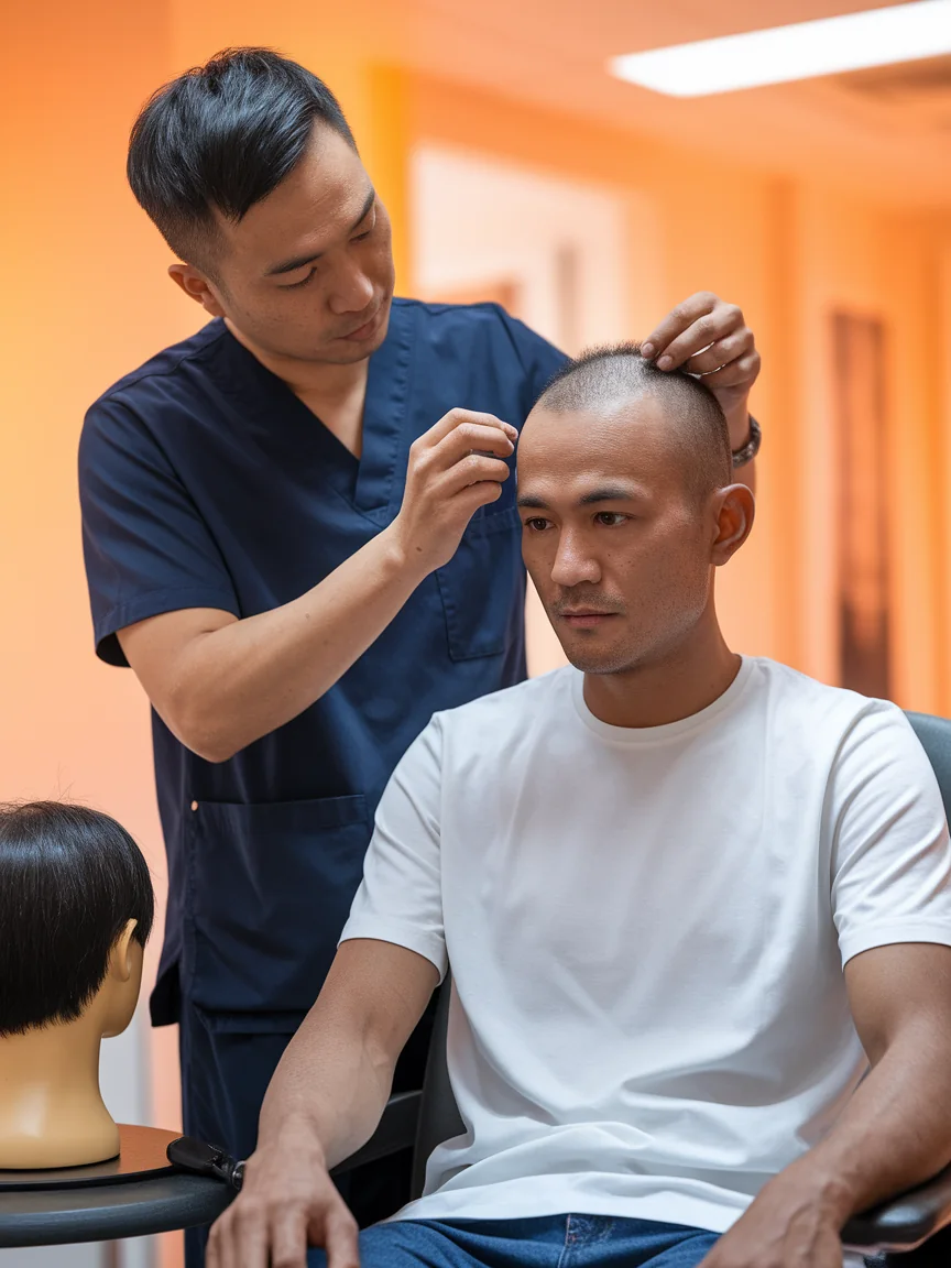Mengukur kulit kepala sebelum sistem rambut tersuai dibuat