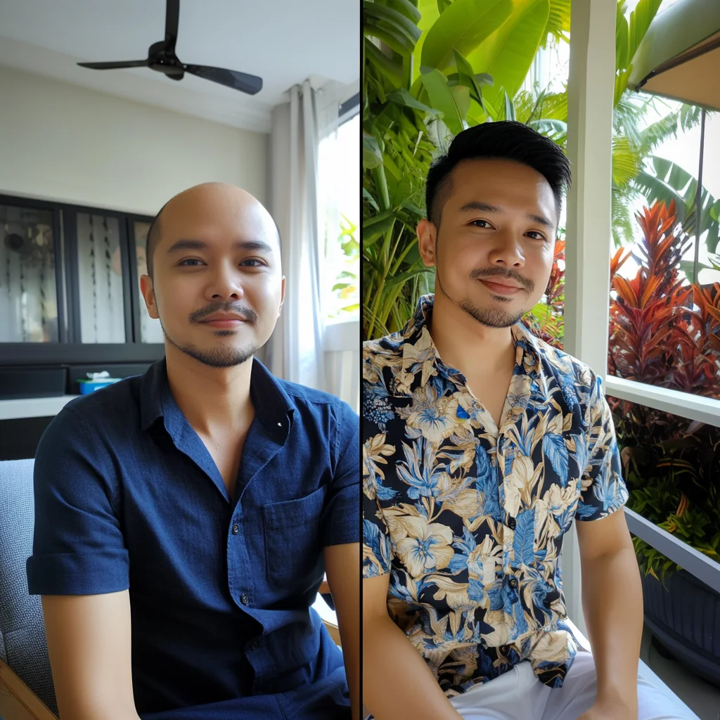 Pelanggan sistem rambut, sebelum dan selepas