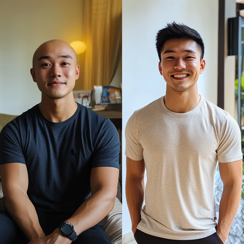 Pelanggan sistem rambut, sebelum dan selepas