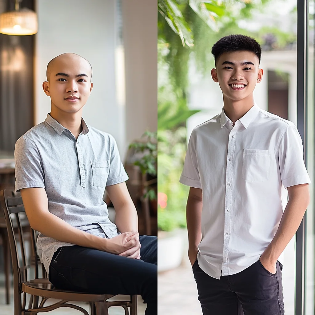 Pelanggan sistem rambut, sebelum dan selepas