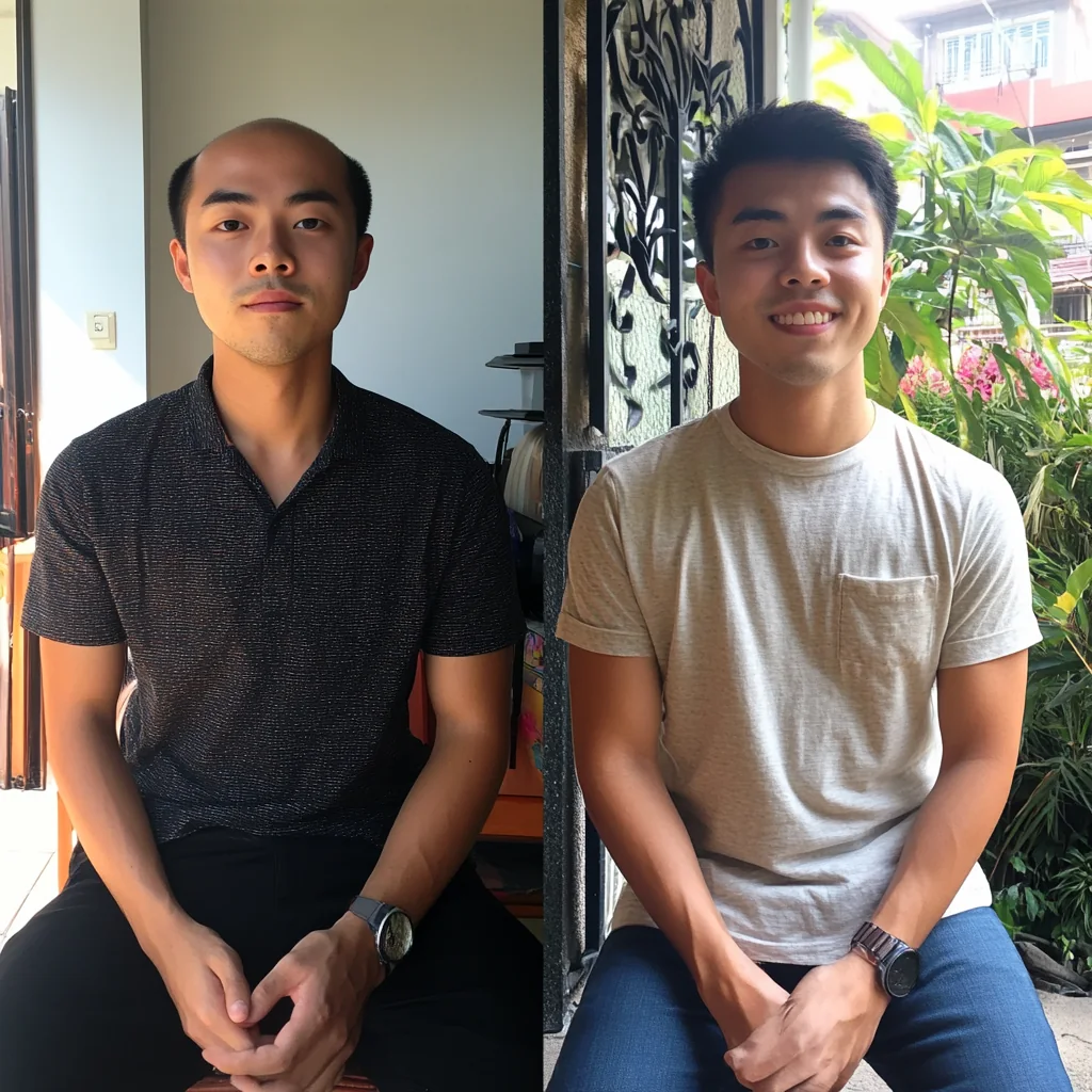 Pelanggan sistem rambut, sebelum dan selepas