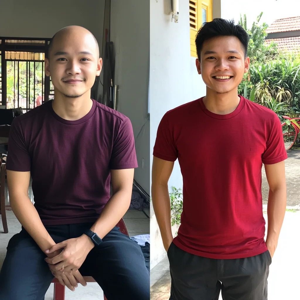 Pelanggan sistem rambut, sebelum dan selepas